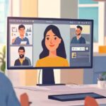 Engaging virtual meeting with diverse participants discussing creative ideas in a bright office space during daylight hours